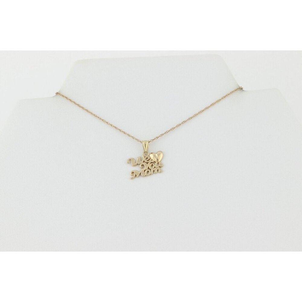 14k Yellow Gold We Love You Mom Heart Necklace 18" Chain - Picture 6 of 7